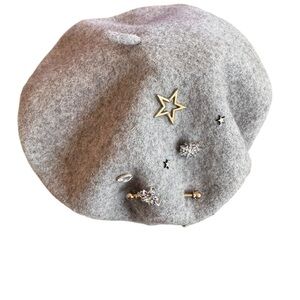 Vintage SCALA French BERET 100% Wool HandMade With 7 Pins Rhinestone Stars
